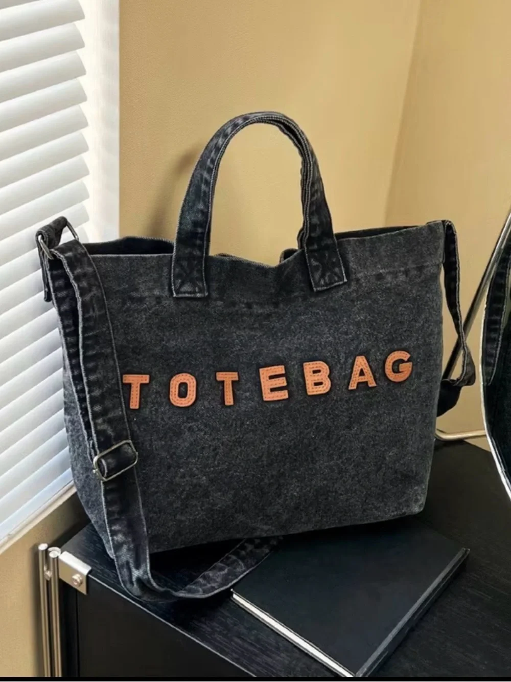 TOTEBAG Black Tote Bag with Shoulder Strap